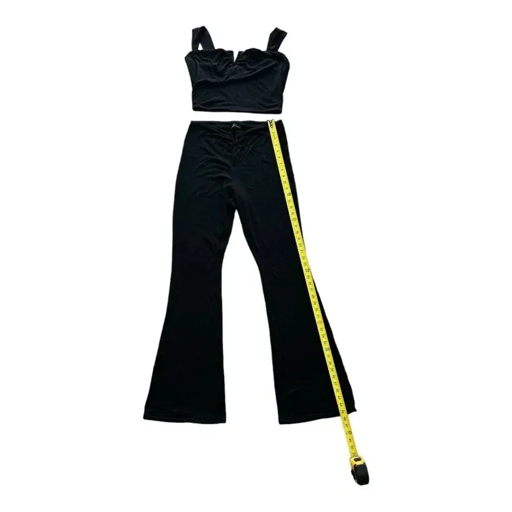 Naked wardrobe Black Flare Pant Soft Cropped Top Tank 2 PC Set Outfit Size 1X - Picture 3 of 15